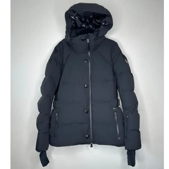 Moncler Guyane Black Down Belted Puffer Zip Jacket 5 / XL